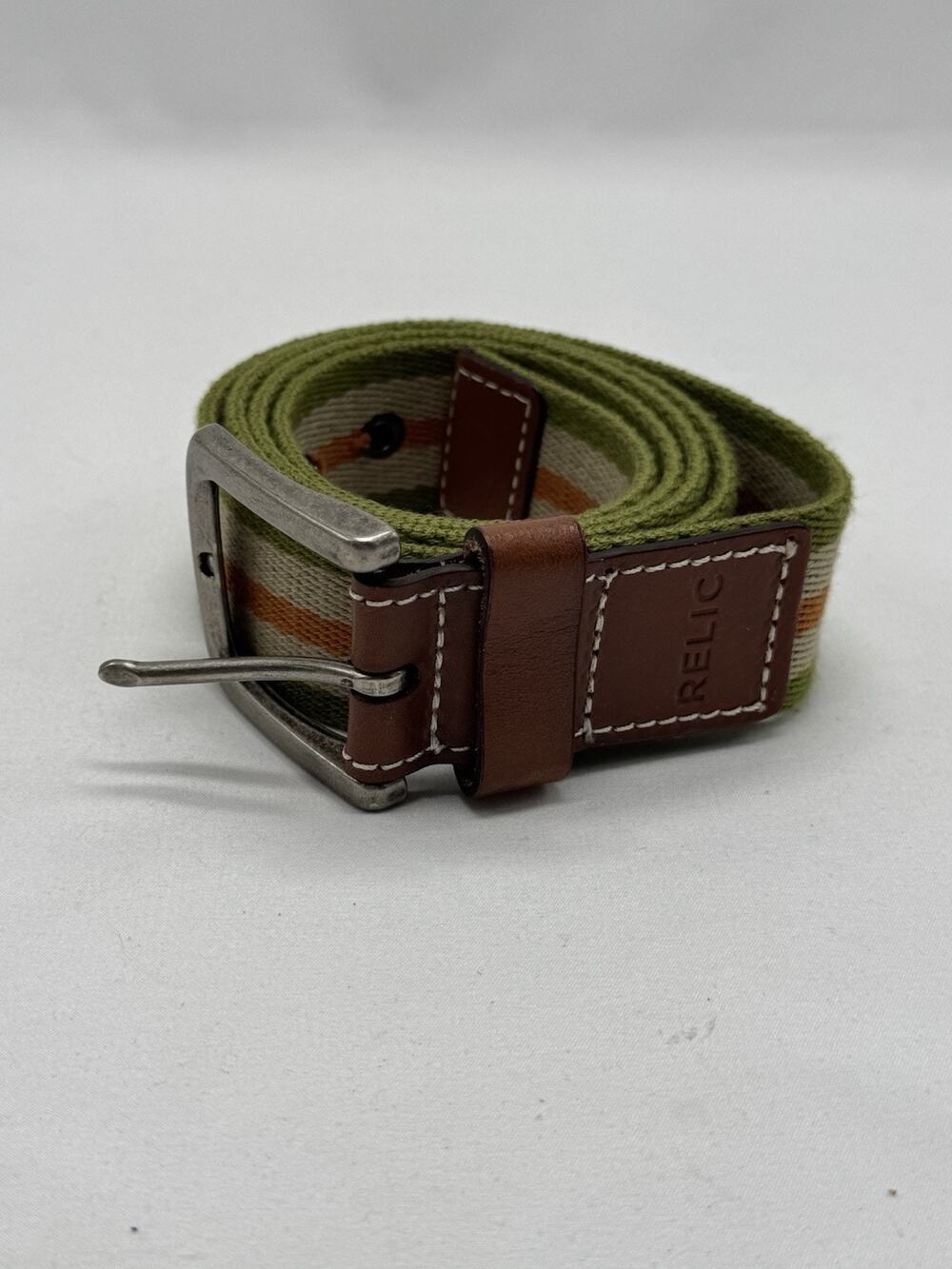 Relic Web BELT Canvas & LEATHER Tri-color Orange Khaki Green 47” Long